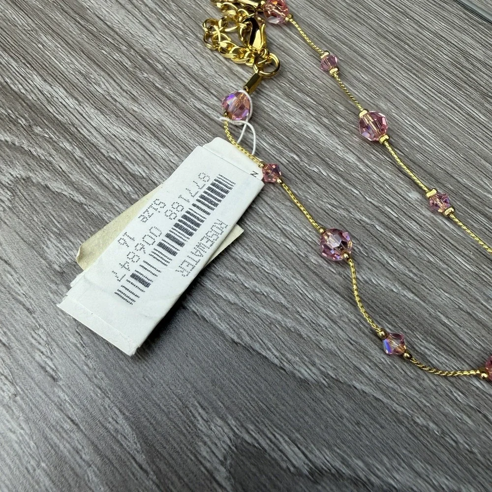 Dabby Reid Heidi Necklace Pink Swarovski Crystal Gold Plated Dbl Dangle Y New